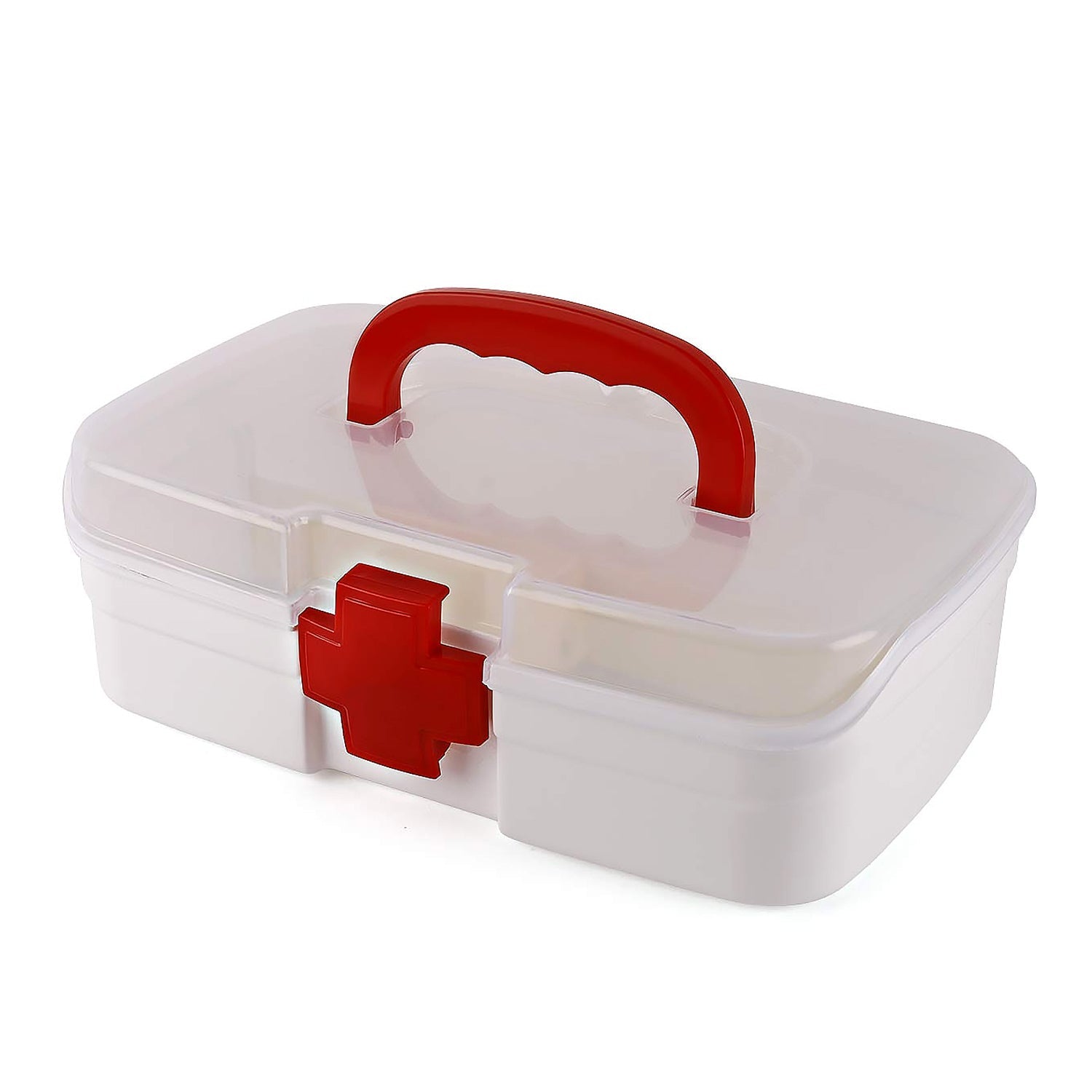3-Compartment First Aid Box - Portable Medicine Storage with Detachable Tray & Transparent Lid 3-Compartment First Aid Box - Portable Medicine Storage with Detachable Tray & Transparent Lid